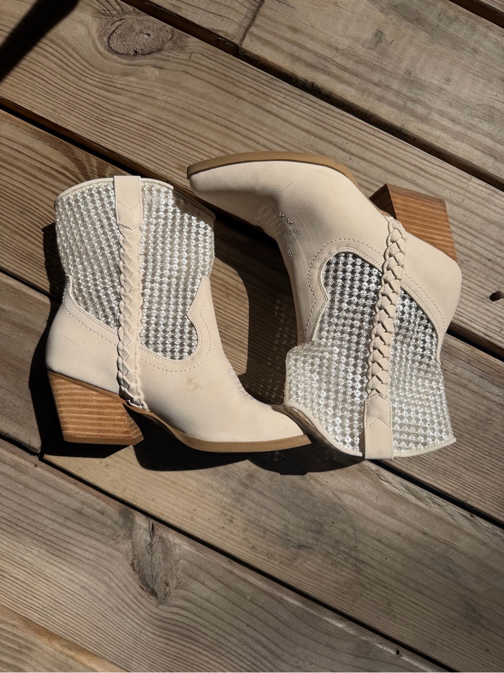Womens Cream Western Braided Ankle Boots